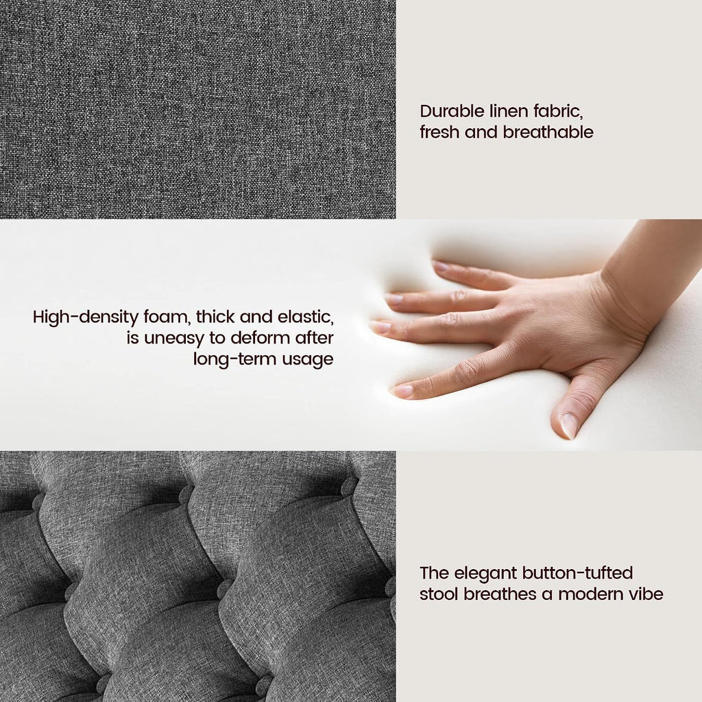 Yaheetech 28in Square Storage Ottoman Coffee Table with Nailhead, Dark Gray | Button-Tufted Linen-Look Fabric Bench, 3.2C Storage Space, Wood Legs, Metal Hinges, for Bedroom Foot of Bed Living Room