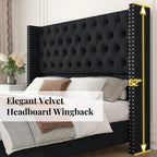 Jocisland Queen Size Bed Frame with 51.6" Velvet Wingback Headboard, Black