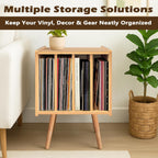 Record Player Stand, Vinyl Record Storage Table with 4 Cabinet, Mid Century Modern Turntable Stand, Organizer Vinyl Table for Bedroom Living Room, Oak