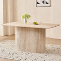 63" Large Dining Table for 4 6, [Rounded Corners] [Grooved Pedestal Base] Modern Rectangle Kitchen Dinner Dining Living Room Table