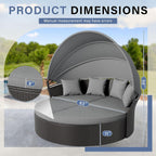 Crownland Round Patio Daybed with Retractable Canopy, Clamshell Wicker Sectional, Outdoor Wicker Furniture Daybed for Backyard, Poolside, or Garden，Grey