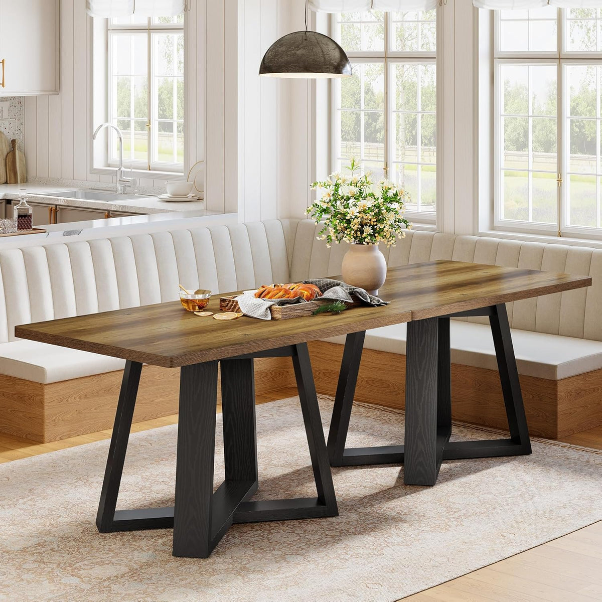 Tribesigns 47-Inch Dining Table for 4 People, Modern Kitchen Table with Wooden Legs, Dinner Table for Kitchen, Dining Room, Small Space, Black and Brown