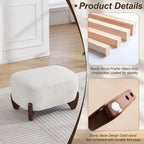 WUTUTUEE 28.7" Sherpa Boucle Ottoman with Solid Wood Legs, Modern Upholstered Footstool, Comfy Ottoman for Living Room, Bedroom, White