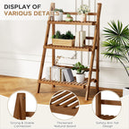 Bamboo Ladder Shelf 3-Tier Foldable Plant Stand, 23.6"W x 15"D x 39.4"H Freestanding Flower Pot Display Rack for Garden, Balcony, Patio, or Living Room, Walnut