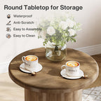 Tribesigns Round Side Table for Living Room, Farmhouse Small End Table with Fluted Base, 20-Inch Rustic Brown Nightstand, Accent Furniture for Small Space Bedroom Apartment