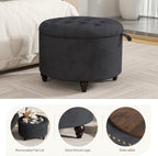 24 Inch Round Storage Ottoman,Modern Tufted Ottomans,Circular Coffee Table with Removable Top,Upholstered Large Ottoman with Storage Footrest Stool for Bedroom Living Room (Darkgrey)