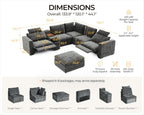 Oversized Modular Power Recliner Sofa Wall Hugger, Cloud Reclining Couch with Headrest, Storage Ottoman, Drawer Charging Cup Holder, Deep L-Shaped 6 Seater with Dual Electric Recliner, Chenille, Grey