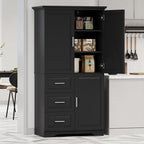 Merax 62.2" Pantry Cabinet with Three Doors & Three Drawers, Adjustable Shelves Storage Cupboard for Kitchen/Dining Room/Bathroom, Black