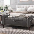 Apicizon 51” Bench with Storage, Upholstered Tufted Button Bedroom Bench with Storage, Faux Leather End of Bed Bench with Rolled Arms, Storage Ottoman Bench for Bedroom, Living Room, Entryway, Gray