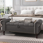 Apicizon 51” Bench with Storage, Upholstered Tufted Button Bedroom Bench with Storage, Faux Leather End of Bed Bench with Rolled Arms, Storage Ottoman Bench for Bedroom, Living Room, Entryway, Gray