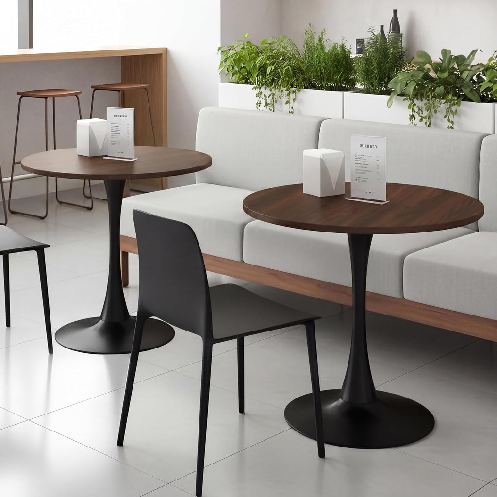 24 Inch Round Dining Table,Mid-Century Tulip Table with Metal Pedestal Base,Modern Leisure Table for Small Space Kitchen Dining Room,Easy Assembly,Walnut and Black