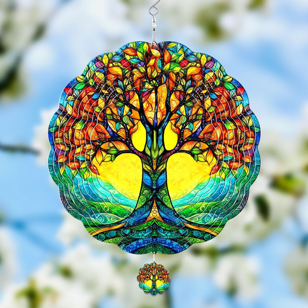 Tree of Life Hanging Wind Spinners for Women Men, 12 Inch Metal 3D, Stainless Steel Hanging Wind Catchers Sculpture for Outside, Christmas Decoration Garden, Unique Gift Xmas