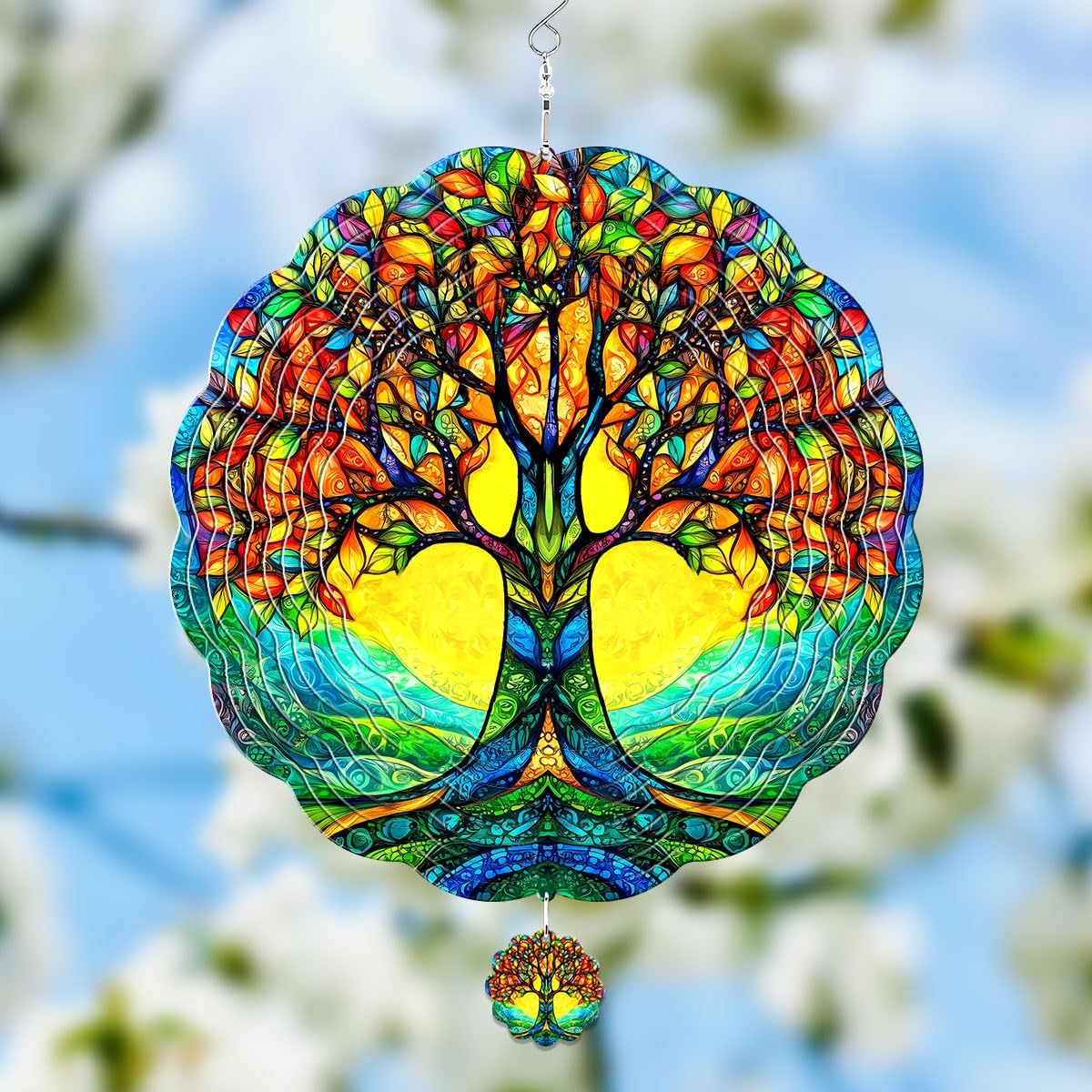 Tree of Life Hanging Wind Spinners for Women Men, 12 Inch Metal 3D, Stainless Steel Hanging Wind Catchers Sculpture for Outside, Christmas Decoration Garden, Unique Gift Xmas