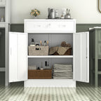 Wanfu Metal Storage Cabinet, Locking Cabinet with 1 Drawer and Adjustable Shelf, 36" H x 28" W x 16" D Steel Storage Cabinet for Office, Garage, Home-White