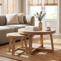 Set of 2 Round Nesting Coffee Tables, Natural Wood Finish Modern Side Tables, X-Shaped Frame Stackable End Tables for Living Room, Bedroom, Balcony 27.56&19.69