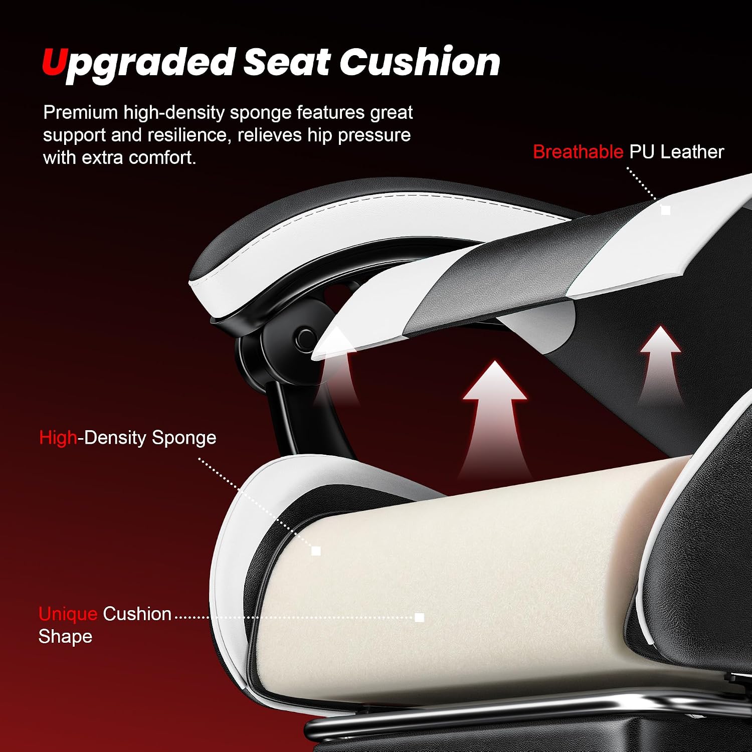 Gaming Chair with Footrest, Ergonomic Video Game Chair for Adults, White | PU Leather, Headrest and Lumbar Support, Height Adjustable 360° Swivel High Back Reclining Computer Chair for Home Office