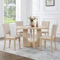 JIJIWANG 47.3" 5-Piece Round Dining Table Set with 4 Upholstered Dining Chairs, Modern Round Dining Table Set for 4 for Living Room Kitchen Light Oak & Beige