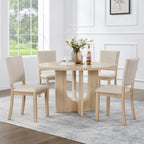 JIJIWANG 47.3" 5-Piece Round Dining Table Set with 4 Upholstered Dining Chairs, Modern Round Dining Table Set for 4 for Living Room Kitchen Light Oak & Beige