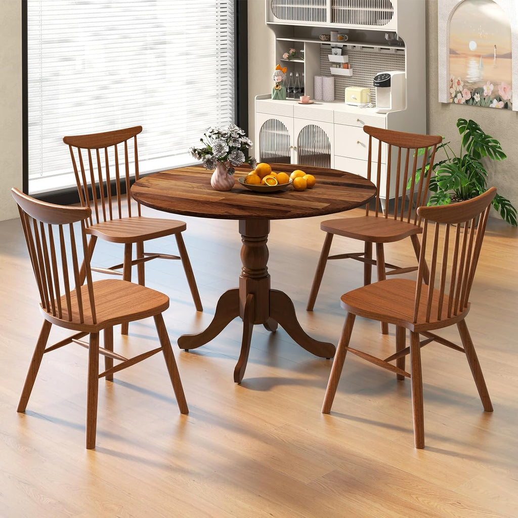Giantex 39-Inches Round Rubber Wood Dining Table for 4 with Legs, 220 Lbs Capacity, Kitchen Table for Dining Room, Living Room, Restaurant, Dinner, Dinette (Walnut)