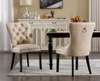 EALSON Modern Dining Chairs Set of 8 Mid Century Leather Dining Room Chairs with Wood Legs Tufted Upholstered Kitchen Side Chairs with Nail Head Trim for Dining Room/Living Room, Beige with Ring