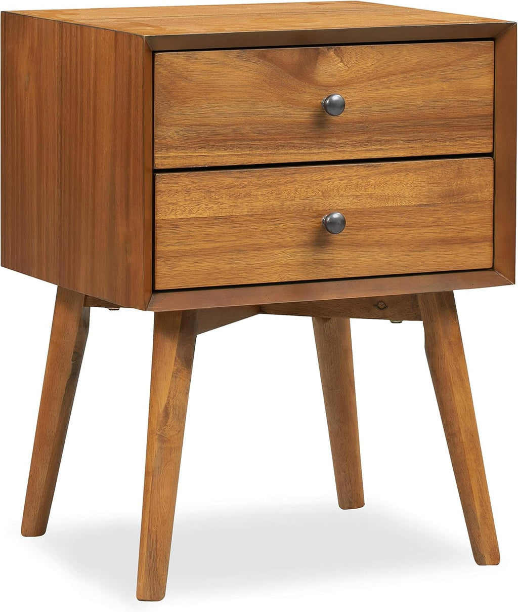 Poly & BARK Dorsey Nightstand - Mid-Century Modern Nightstand – Solid Wood Bedside Table with 2 Drawers, Acorn Walnut Finish, 23.5" Tall