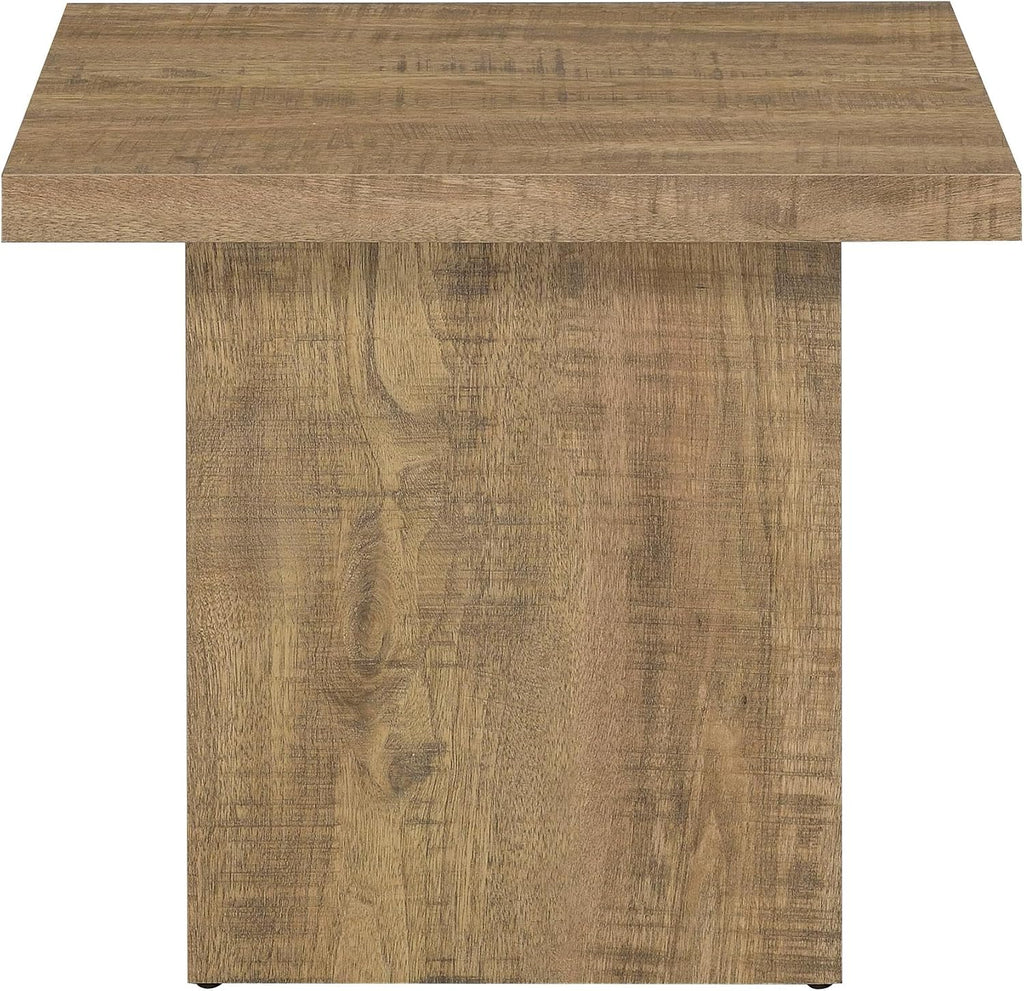 Square Coffee Table Set, End Table Set, Engineered Wood Living Room Tables, Mango Finish Laminate Veneer, Grain Look, Oversized Block Bases, 3-Piece