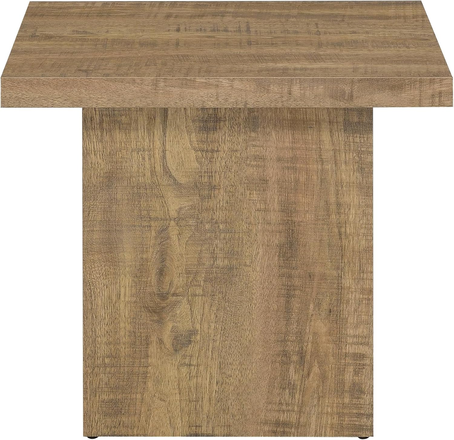 Square Coffee Table Set, End Table Set, Engineered Wood Living Room Tables, Mango Finish Laminate Veneer, Grain Look, Oversized Block Bases, 3-Piece
