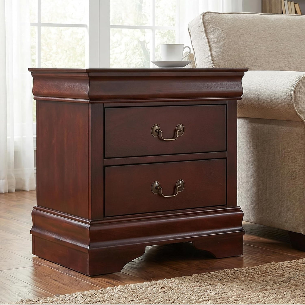 Signature Design by Ashley Alisdair 2 Drawer Nightstand, Reddish Brown | 21.63 in wide, Louis Philippe-style moulding, Metal slides beneath drawers, Antiqued bronze-tone pulls, Master bedroom use
