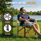 Portal Folding Director Chair with 2-Way Rotating Side Table, Heavy Duty 300 lb Camping Chair with Swivel Tray & Cup Holder, Ergonomic Mesh Back Portable Outdoor Seat for RV, Tailgating & Lawn, Blue