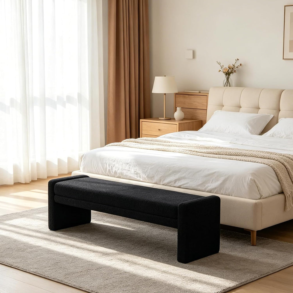 Chifee & Vingol 66.9" W Modern Living Room Bench Upholstered Bedroom Benches End of Bed Bench for Entryway, Dining Room and Living Room,Black