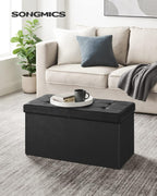 SONGMICS 30 Inches Folding Storage Ottoman Bench with Flipping Lid | Storage Chest Footrest Padded Seat, MDF Support, Ink Black, MINOTA Collection ULSF45BK