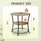 WLIVE Side Table, Round End Table with 2 Storage Shelves for Living Room, Bedroom, Nightstand with Steel Frame for Small Spaces, Accent Coffee Table, Light Grey