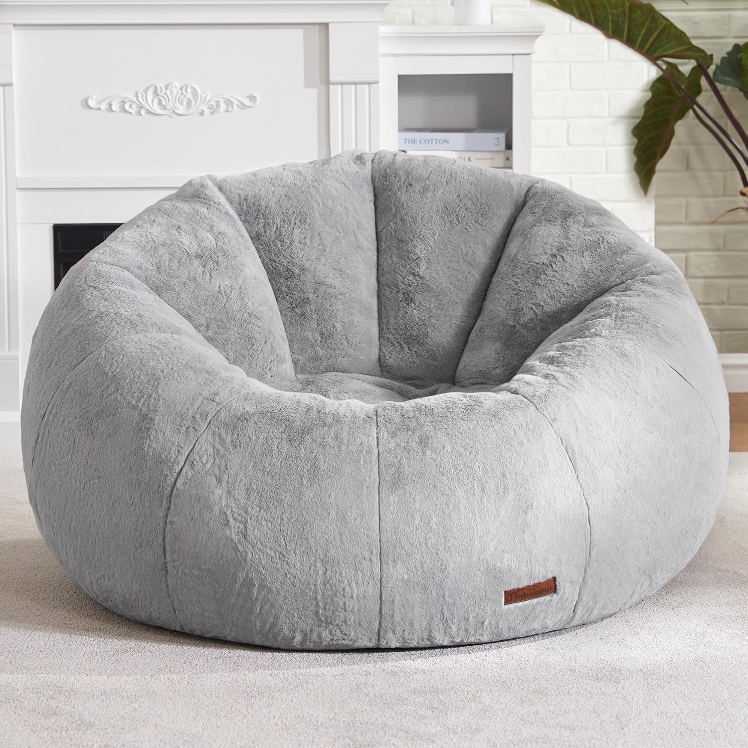 Hobestluk Large Beanbag Chairs for Adults Donut-Shaped Plush Sofa Couch | Grey, Oversized Bean Bag Chair with Faux Fur Cover Foam Filling Cozy Lounger for Bedroom Living Room Reading