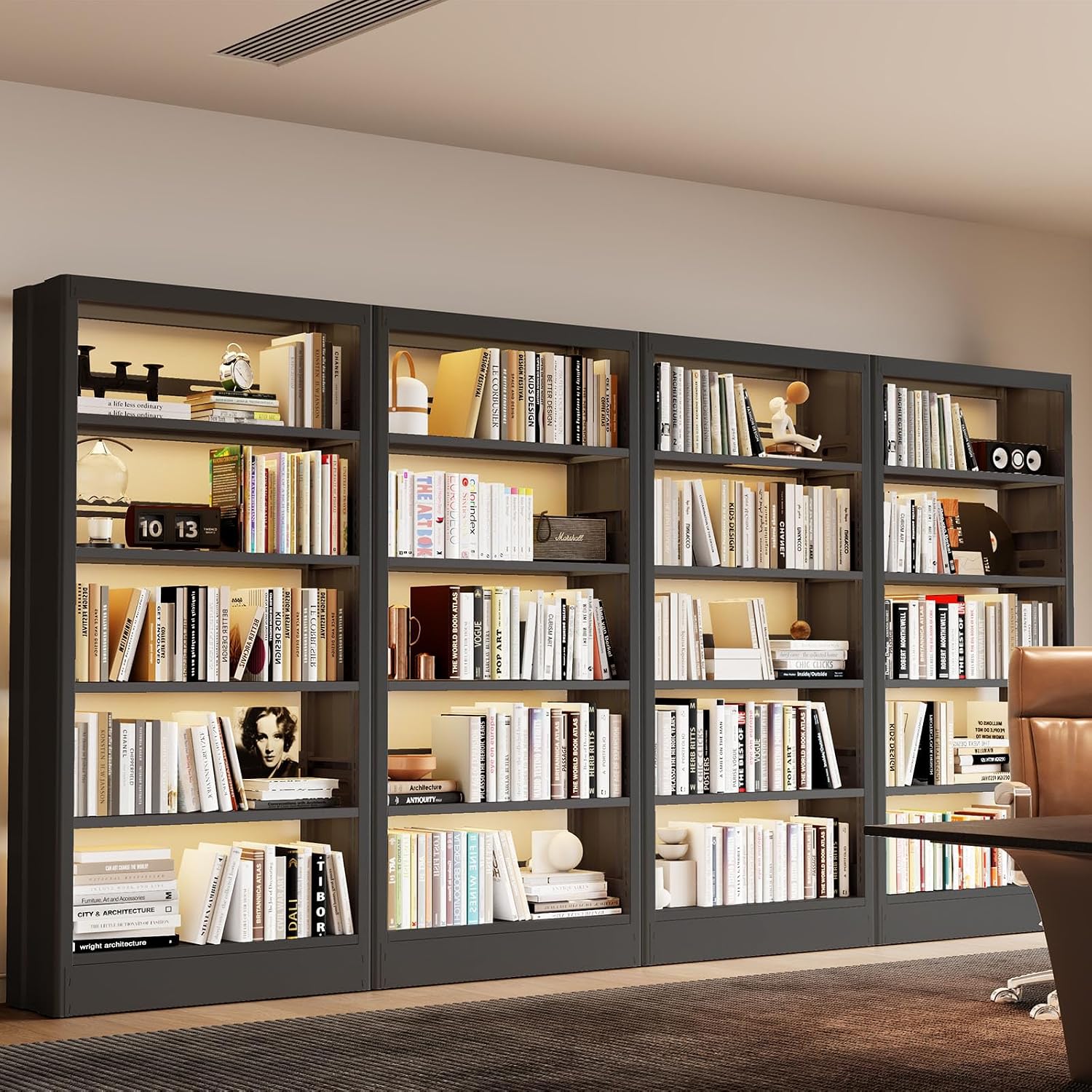 71"H Metal Bookshelf, 5 Tier Bookcase with Adjustable Shelves, Tall Bookcase,Heavy Duty Storage Bookshelves for Library, Office, Bedroom, Living Room, Classroom, Including Book Stopper (Black)