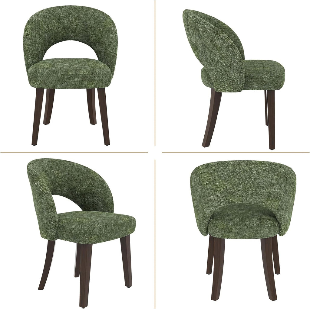 Dining Chairs Set of 4, Mid Century Modern Dining Chairs with Solid Wood Legs, Curved Back Kitchen Chair Farmhouse Side Upholstered Chairs for Kitchen Dining Room, Green
