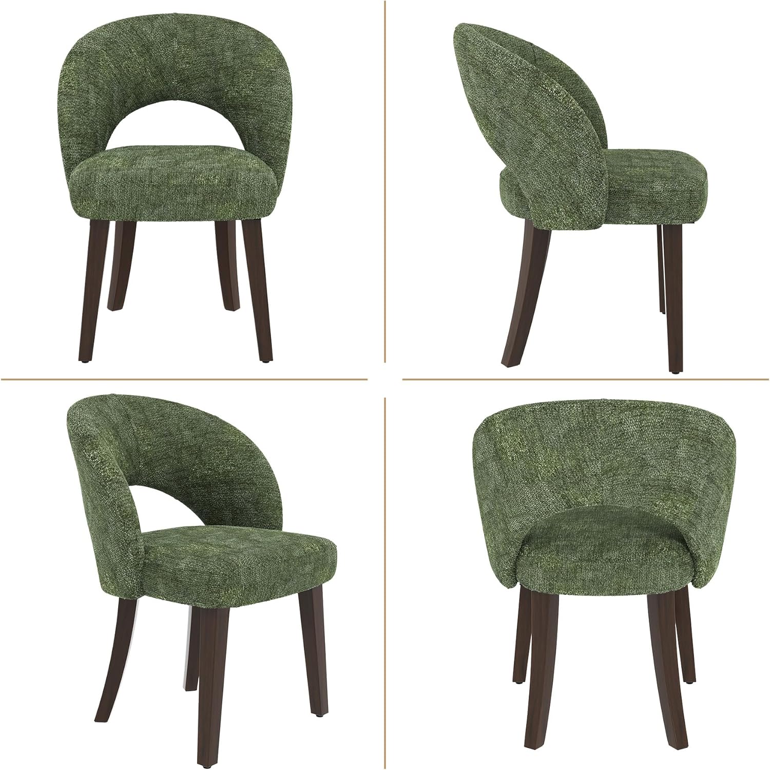 Dining Chairs Set of 4, Mid Century Modern Dining Chairs with Solid Wood Legs, Curved Back Kitchen Chair Farmhouse Side Upholstered Chairs for Kitchen Dining Room, Green