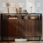 Mericonia Farmhouse Buffet Sideboard Cabinet with Storage, Fluted Coffee Bar with Doors and Adjustable Shelves, Modern Wood Console Cabinet for Kitchen, Livingroom (Fluted 4 Door, Walnut)