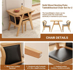 PADMA HOUSE Bistro Stacking Table Chair Set of 3, Wood Leather Dining Set | Black Kitchen Desk Chairs Set, Small Dining Table&Chair Set, Nesting Table Chair Set for Tavern Balcony Dining Indoor Patio