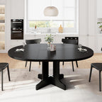 iPormis 59" Extendable Round Dining Table for 4-6, Modern Kitchen Table with Heavy Duty Pedestal Base & Wooden Top, Oval Dinner Table, Dining Room for Dining Living Room, Easy Assembly, Black