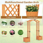 Giantex Garden Arbor with Planter Boxes, Wooden Arch with Trellis and Raised Garden Bed for Climbing Vine Plants Vegetables Herbs, Decorative Arbor Archway for Wedding, Ceremony, Party (Orange)