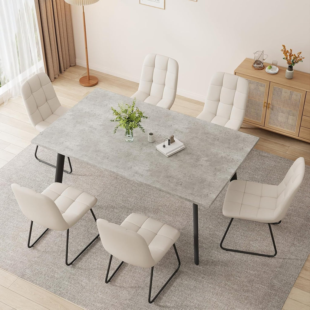 ZckyCine 47.2" Modern Grey Dining Table Set for Small Spaces, 5-Piece Set with Rectangular Table & 4 Padded Leather Chairs, Compact, Sturdy & Easy to Assemble (Table + 4 White Dining Chairs, 46.5")