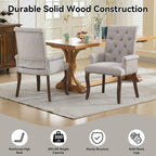 Farmhouse Upholstered Dining Chair Set of 2 with Arms & Nailhead Trim, Tufted Chenille Kitchen Chairs with Solid Wood Legs, Accent Chair for Dining Room, Living Room & Bedroom, Beige