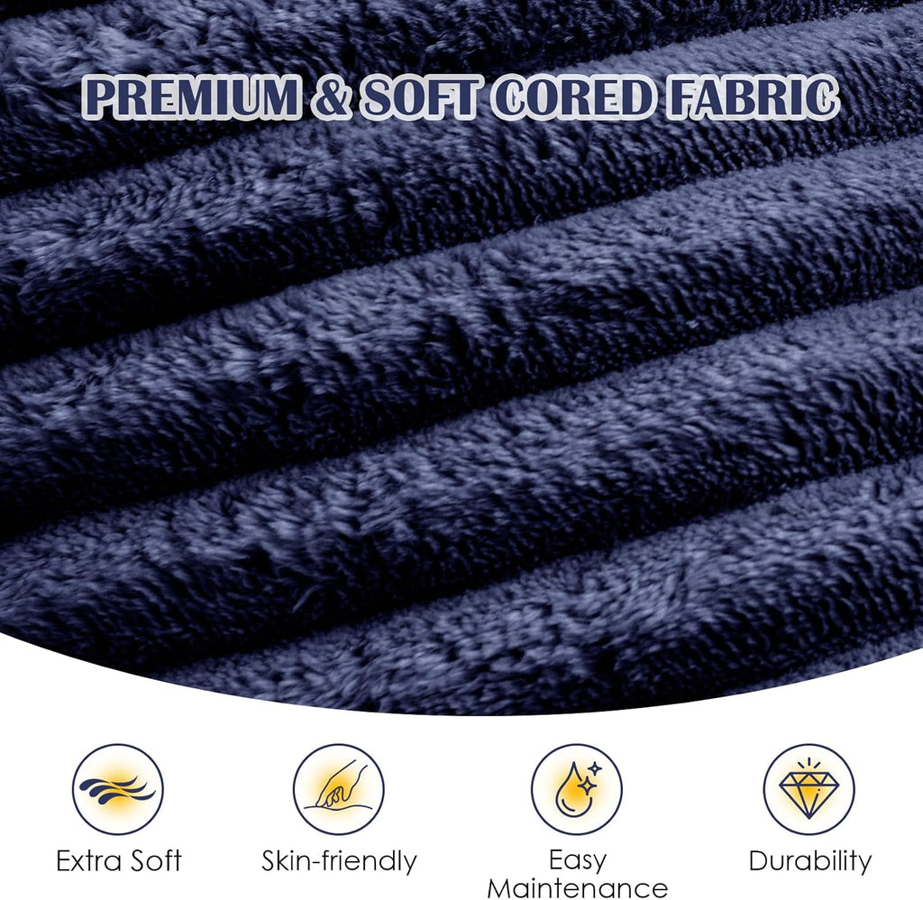 SHOUREN Stuffed Round Ottoman,Pouf Ottoman Foot Rest,20 X 15 in,Navy | Corduroy Cover,Memory Foam Filler,Pouf Storage Ottoman Footstool for Living Room,20 X 15 Floor Poufs for Couch,Footrest Only