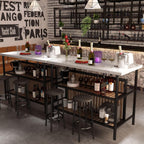 Recaceik 3 Piece Pub Set, Rectangular 2 Bar Stools, Faux Marble Dining Room Set of 2, Modern Counter Height Table with Storage, Kitchen Island with Seating, White