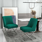 Kitchen Dining Chairs Set of 4,Accent Modern Upholstered Velevt,Contemporary Tufted Metal Chairs with X-Shaped Sliver Legs for Dining Room,Living Room, Reception Room(Dark Green)