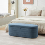 Storage Ottoman Bench End of Bed for Bedroom,45 inch Boucle Upholstered Entryway Shoe Seat Bench w/Storage,Sherpa Modern Padded Blanket Chest Stool Foot Rest for Living Room,Window Seating,Blue