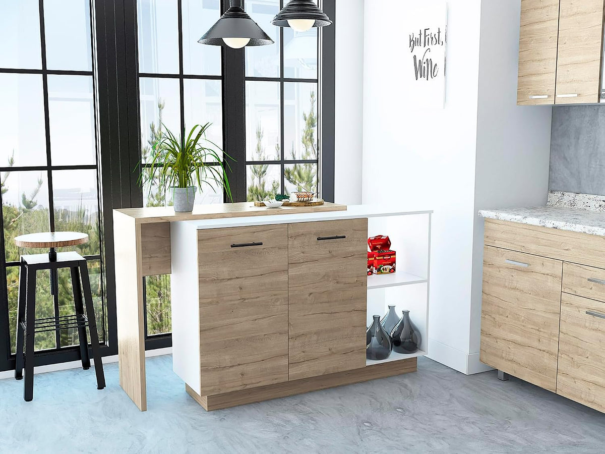 1-Drawer 3-Division Kitchen Island White with Particle Board | Modern kitchen island with 1 drawer and 5 shelves for storage and display