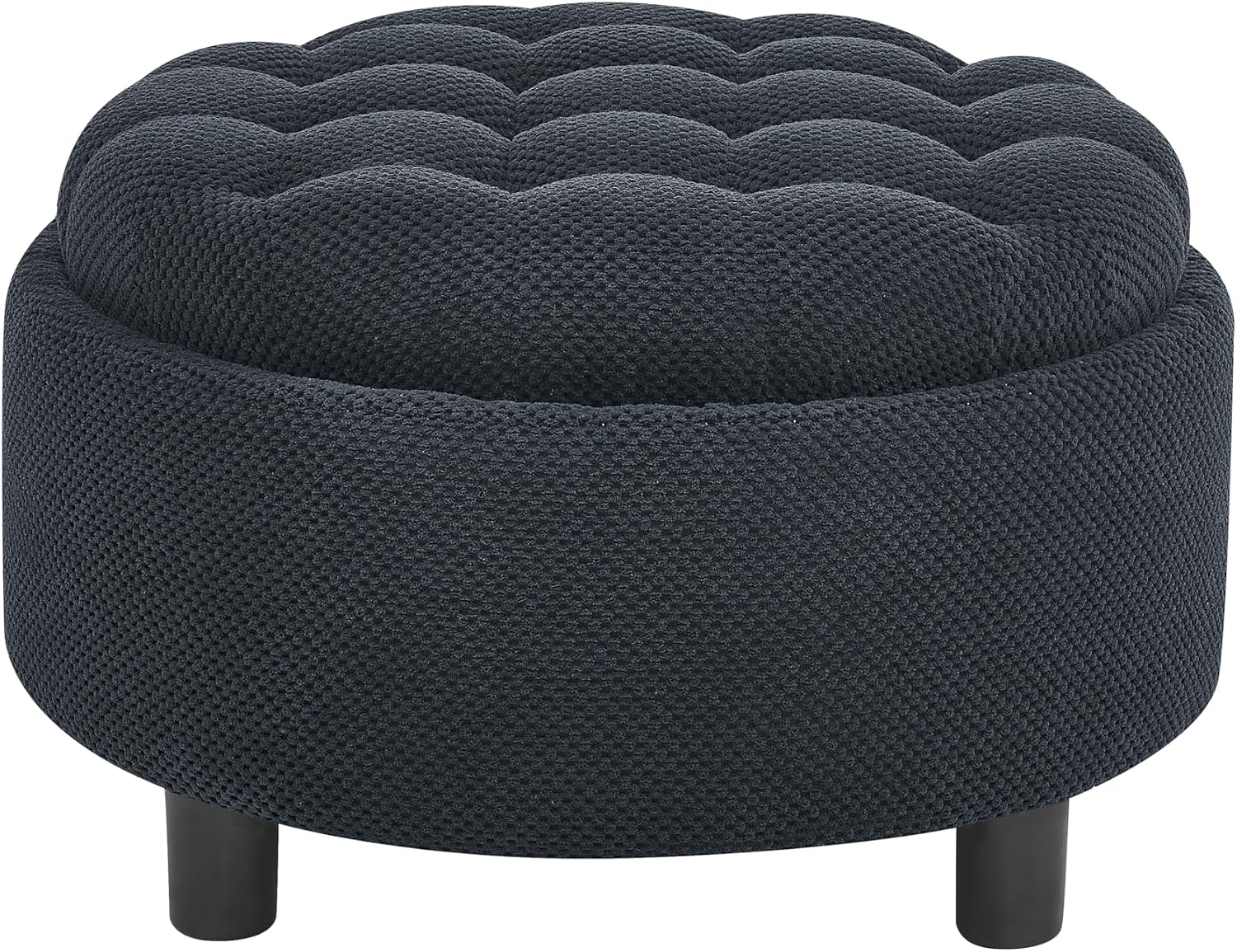 25'' Round Storage Ottoman with Reversible Tray Lid, Tufted Footrest Stool with Hidden Storage, Couch Side Table for Low Tea (Black)