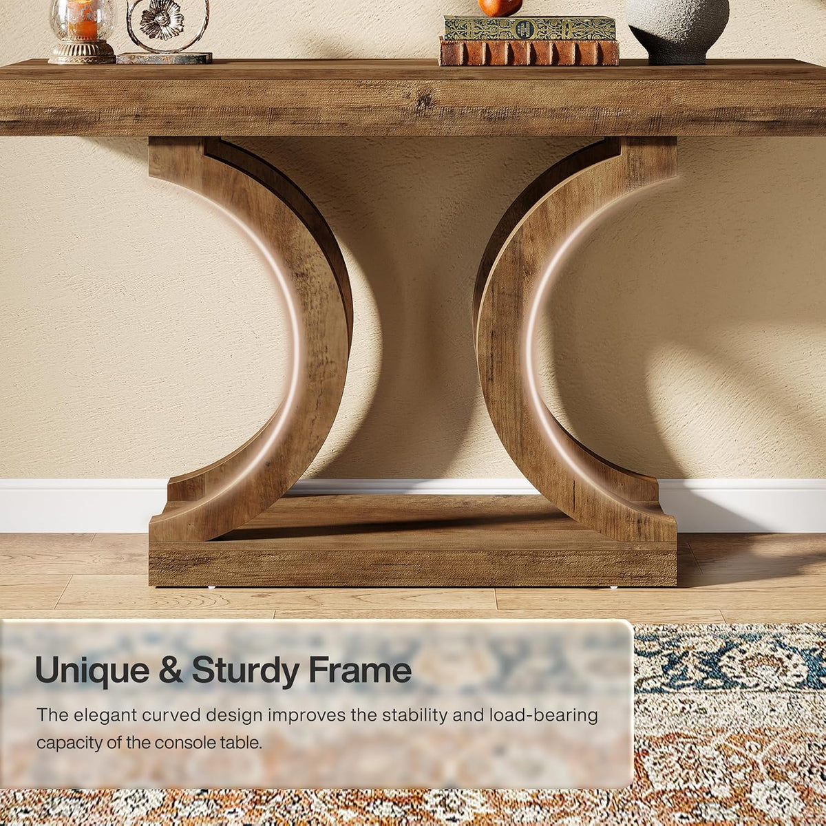 Tribesigns 43-Inch Farmhouse Curved Console Entryway Table for Living Room | 2 Tier Diaplay Space, Unique Curved Base, Adjustable Leg Pads, Sofa Table Behind the Couch,Thickened Sturdy Tabletop