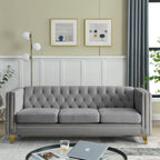 mikibama 80.5" Velvet 3 Seater Sofa Couch for Living Room,Button Tufted 3-Seat Couches with Nailhead Trims,Modern Upholstered Sofas with Golden Metal Legs for Bedrooom,Office